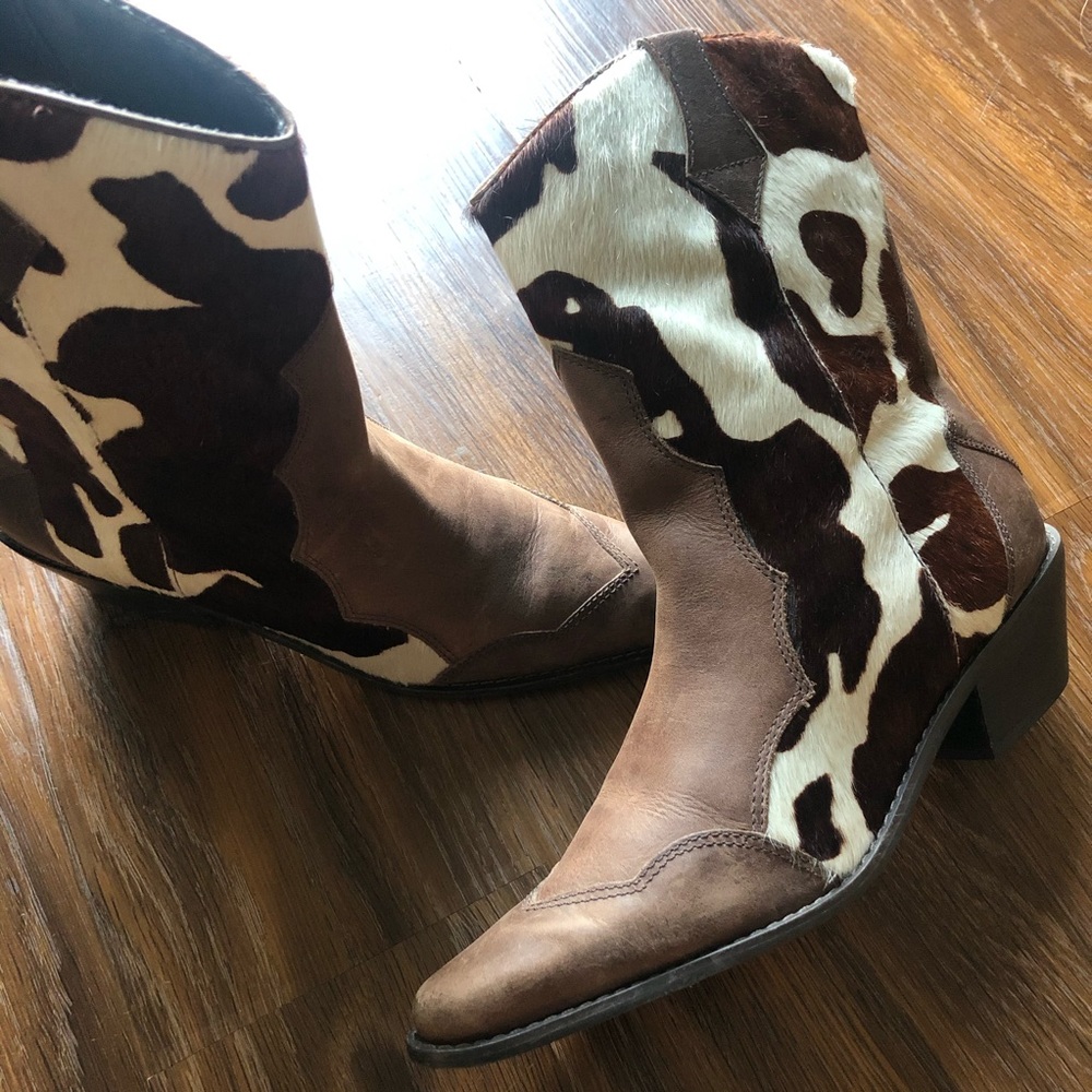 Matisse Cow Print Leather Cowboy Boots